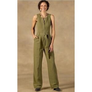 Sundance Living Jasiri Jumpsuit Olive Green Size 14 Linen Cotton Blend